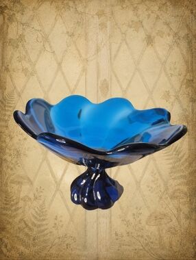 VIKING Vintage Blue Glass Pedestal Bowl